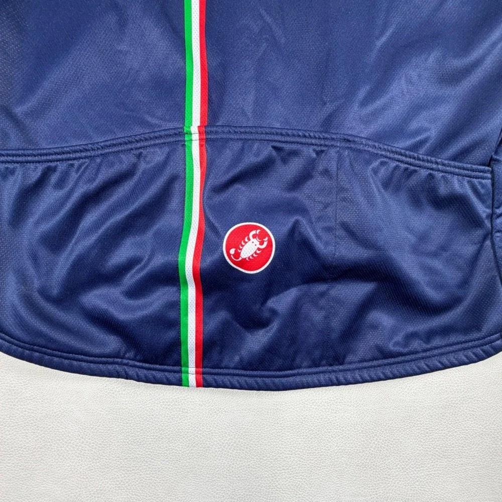 Castelli Mens XXL Navy Blue Full Zip Cycling Jacket Fleece Lined Italian Stripe